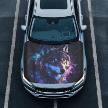 Car Hood Cover Stretchable Galaxy Wolf Auto Bonnet Banner for Car Decor, 59.05"x39.37", Premium Sublimation Print Auto Hood Cover with Elastic Band