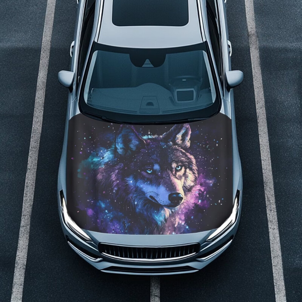 Car Hood Cover Stretchable Galaxy Wolf Auto Bonnet Banner For Car Decor, 59.05"X39.37", Premium Sublimation Print Auto Hood Cover With Elastic Band 9399596216423