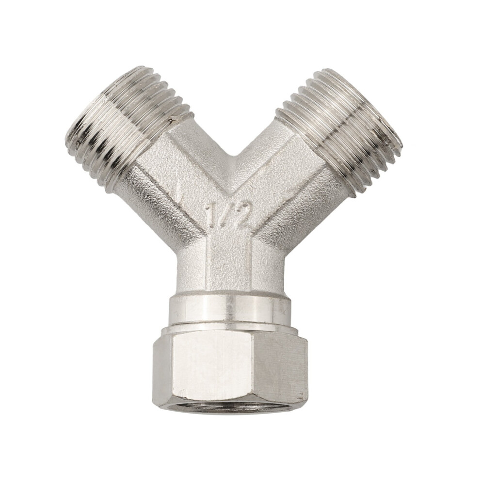 1Pc Copper Dishwasher Washing Machine Y Splitter Tap 1/2\" Hot Cold Water Connector For Dual Plumbing Applications Silver 9422877496082