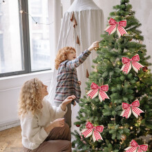 Christmas Bow Decoration – Tree Topper, Wreath Bow, Gift Box Ribbon, Compatible with Xmas Holiday Decor