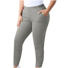 Women's Plus Size Gray Ankle-Length Pull-On Pants with