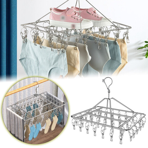 Clothes Drying Rack with 24Clips, 360 RotatableHanging for Drying Socks Clothes