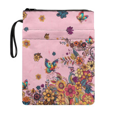 Polyester Fabric Book Cover Sleeve for Readers Vintage for Notebook Book Protection, Butterfly Floral Pink