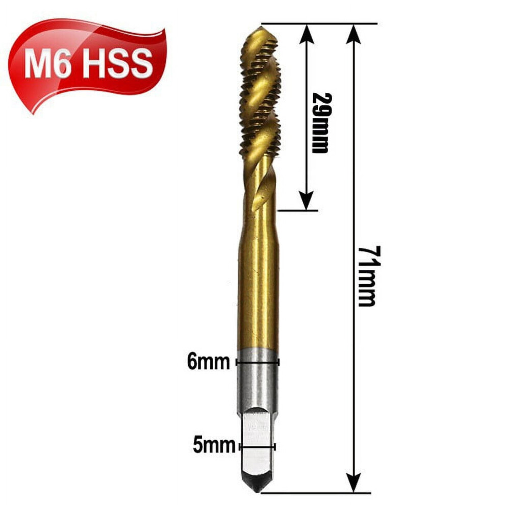 1Pc Metric Hss Spiral Fluted Tap M3-M8, Spiral Pointed Thread Forming Tap, Compatible With M6, Hss Tools 9399596217499