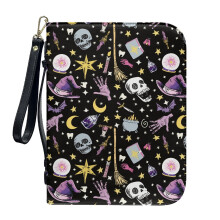 Minimalist Witch Hat Crystal Ball Skull Leather Bible Cover for Women & Men, XL with Detachable Wristlet Strap – Compatible with Standard Bibles