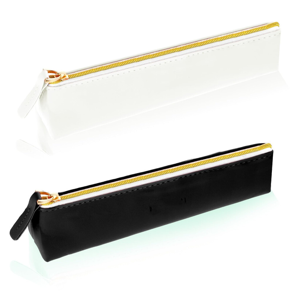 Black/White 2Pcs Pu Leather Mini Cosmetic Pouch With Zipper Â Portable Small Makeup Bag For Women & Girls ()