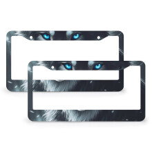2-Pack Wolf w/ Blue Eyes License Plate Cover, Aluminum, 2-Hole, Compatible with US Plates