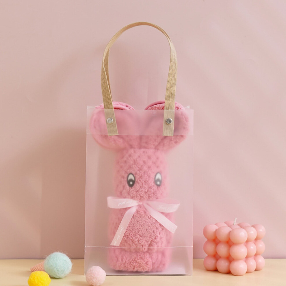 Coral Velvet Bunny Folded Shaped Towel with PVC Gift Bag Rose Red Little Handheld Children's Gift Towel