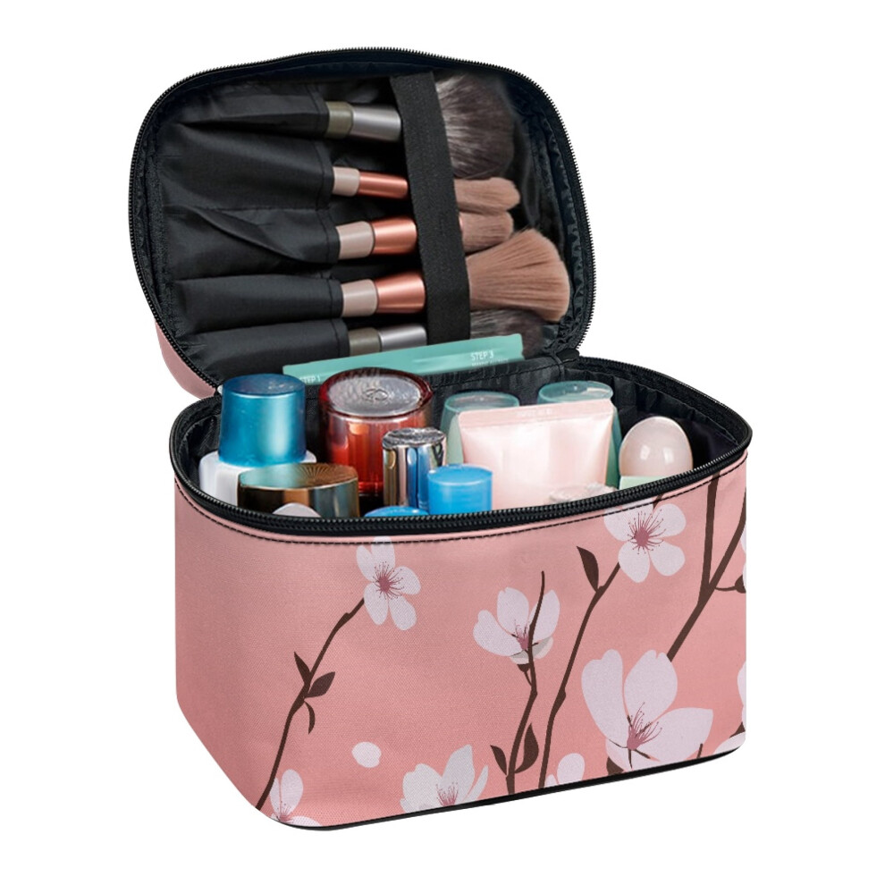 Cherry Blossom Travel Cosmetic Case Organizer Large Capacity Cosmetic Bag Make Up Organizer Case with Brush Slots Personalized Gifts for Bridesmaid
