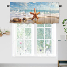 Mantovana per finestra Ocean Beach – Design costiero con onde e stelle marine, tasca per asta, 54x18 pollici, 1 pannello, compatibile con aste