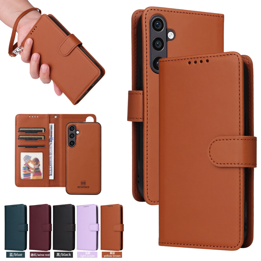 Compatible With Samsung Galaxy S25 Detachable Magnetic Wallet Case Â Pu Leather, Card Holder, Cash Slot, Wristlet, Kickstand, Shockproof, Brown 9193271887669