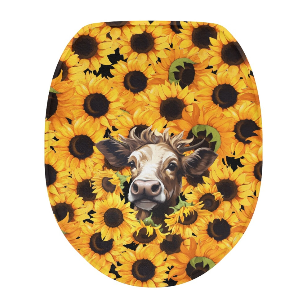 Highland Cow Sunflower Flannel Toilet Cover 1Pc 975221504548