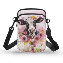Leichte Umhängetasche aus Polyester für Erwachsene, 4,33 x 1,97 x 7,09 cm, Kuhblumenmuster