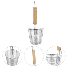 Stainless Steel Pasta Strainer Basket with Wooden Handle, Colander for Kitchen Use