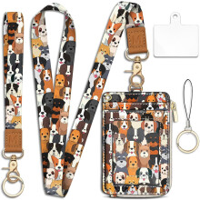 Portefeuille avec cordon mignon pour chien, porte-badge, porte-cartes de crédit RFID fin + poche zippée, dragonne pour femme – Compatible avec