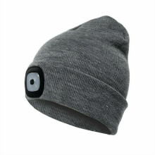 Morttic LED Lighted Beanie Cap, Hands-Free 4-LED Headlamp, Warm Knitted Winter Hat for Hiking/Biking/Camping (Dark Grey, Kids) – Compatible with AAA