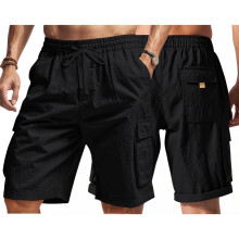 Men's Breathable Tactical Cargo Shorts, Elastic Waist, Black, M – Compatible with Outdoor & Casual Wear