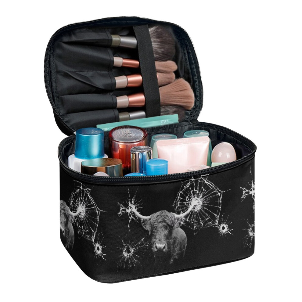 Large Capacity Large Capacity Makeup Organizer Bag Portable and Durable Polyester Double Zipper Make Up Organizer Bag Calf Spider Web Pattern