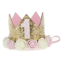 Artificial Leather Flower Princess Crown Headband for Baby Girl's First Birthday Party and Other Occasions