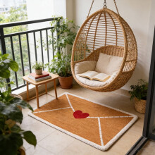 Valentine's Day Doormat with Envelope & Heart Pattern, Coir Non-Slip Entryway Mat for Front Door/Bedroom – Brown & Red