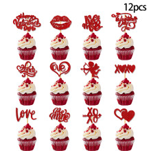 Glitter Red Valentine Cupcake Toppers 24 pcs