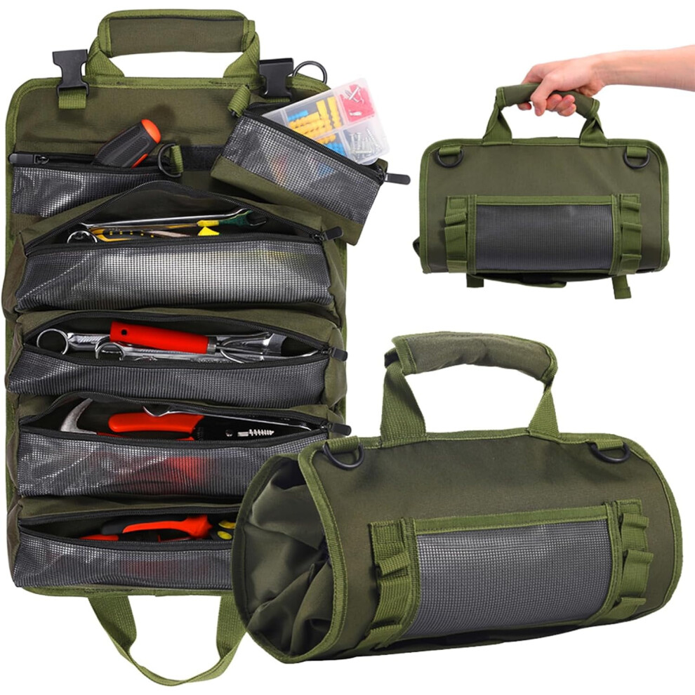 Premium Roll-Up Tool Bag, 1000D Oxford, 4 Zippers + 2 Detachable Pouches Â Compatible With Handymen, Rv Owners, Mechanics, Electricians, Diy 9558633095265