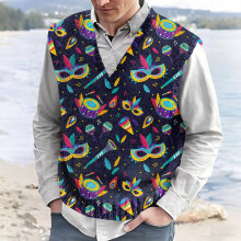 Men's V-Neck Sleeveless Vest Carnival Print Casual Sports Top Lightweight Breathable Waistcoat for Outdoor Activities Purple Size XXL