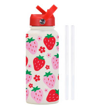 Insulated Stainless Steel Water Bottle with Straw & Lid, Handle, Vacuum Jug for Gym, Soccer, Sports – Compatible with All Standard Cups