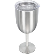 Insulated Stainless Steel Wine Tumbler with Lid & Stem, 10 oz Unbreakable Goblets for Champagne, Cocktails – Silver