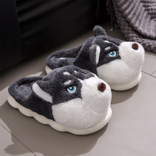 Χειμερινές βελούδινες παντόφλες Husky, κλειστά δάχτυλα, αντιολισθητικές, ασαφείς, 2