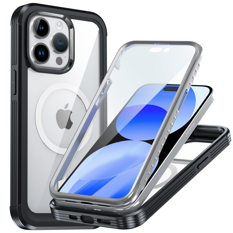 Allytech Magsafe Compatible Phone Case For Iphone 15 Â Clear Tpu Shockproof Anti-Yellow Cover With Screen Protector, Black 9485826680697