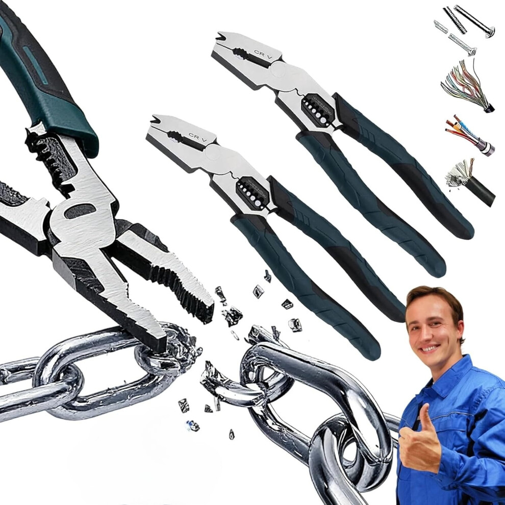 Heavy-Duty 9-In-1 Industrial Cutting Pliers, Compound Leverage, Ergonomic Grip Â Compatible With Diy, Electrical & Workshop 9485826680864