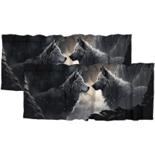 Farkas függönyök és karnisok otthoni dekorációhoz – rusztikus, sötét fák, gótikus vadvilág, erdei ablakdíszítés, 137x45 cm, 2 paneles