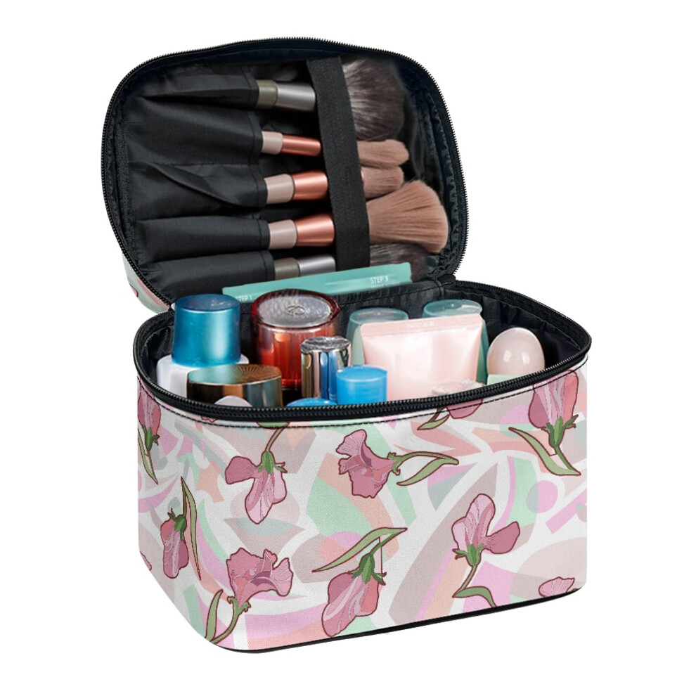 Pink Top-Handle Cosmetic Bag (8.86"X6.5"X5.9") Flower Portable And Durable Polyester For Cosmetics, Flower