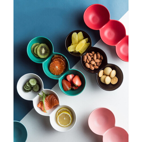 Round Bowl Ceramic Fruit Dish Salad Storage Container Red 2