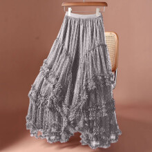 Women's A-Line Mesh Tulle Midi Skirt Gray