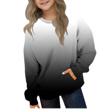 Girls' Gradient Pullover Sweatshirt, Oversized Long Sleeve Crewneck Thermal Top with Pocket – Compatible with Kids 2-12 Years