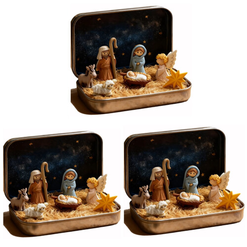 Mini Christmas Nativity Set Religious Decoration 3 Pieces
