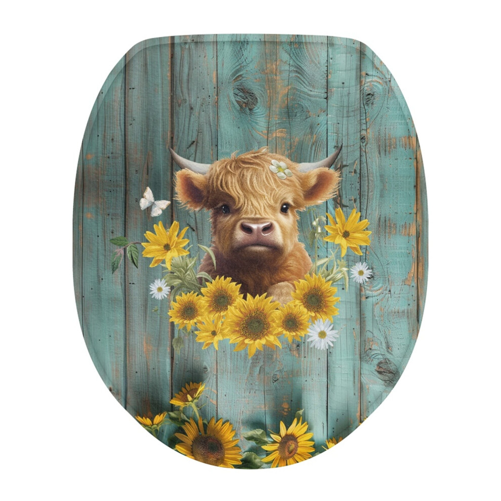 Highland Cow Sunflower Toilet Lid Cover Flannel Universal 962125683738