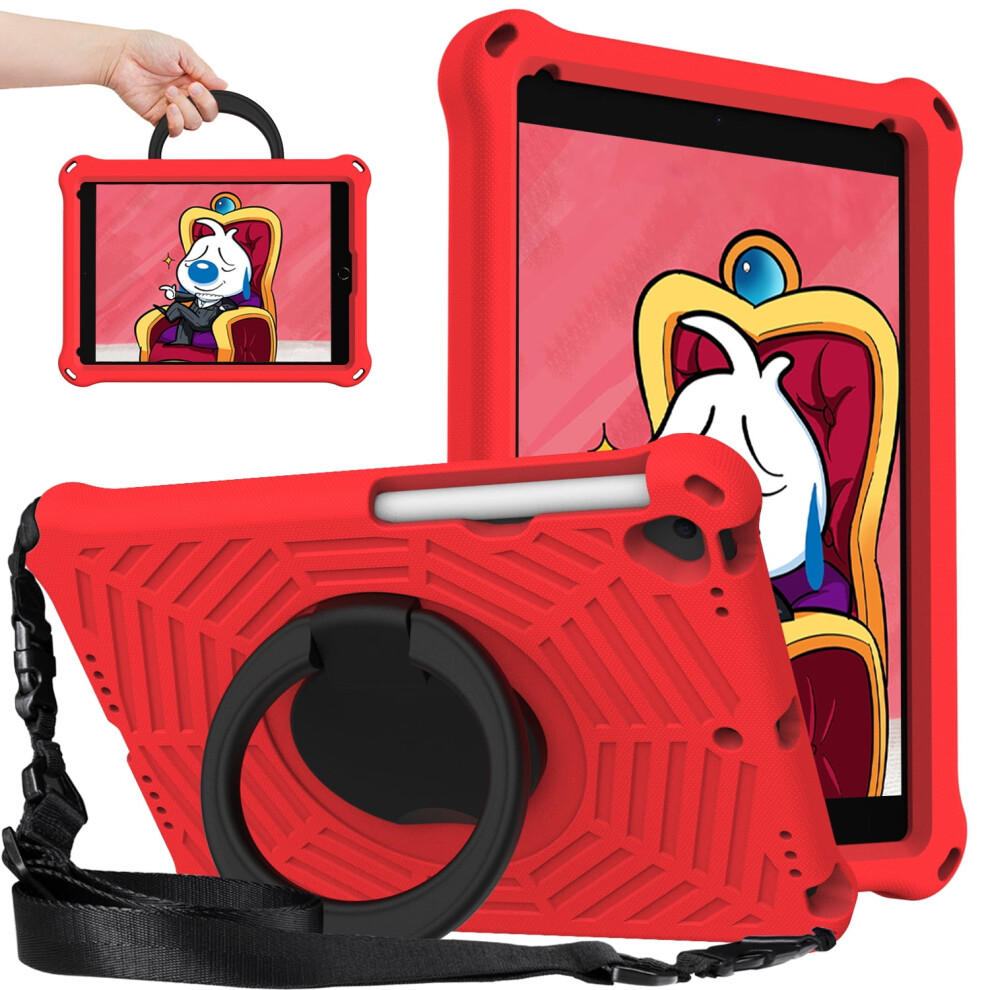 Kids Shockproof Eva Case For Ipad 9Th/8Th/7Th Gen 10.2", 360 Rotating Stand, Hand Grip & Shoulder Strap Â Red 9418476746635