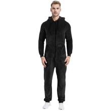 Mens Pajamas Sets Men's Long Sleeved Flannel Jumpsuit Zipper Hood Pajamas Mens Loungewear Sets