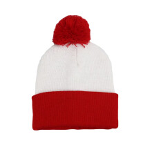 2Pcs Halloween Costume Red White Pom Pom Beanie Hat Christmas Cuff Knit Hat