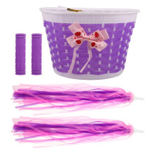 Kids Bike Handlebar Streamers and Basket Set Purple