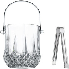 Clear Glass Ice Bucket with Handle & Tongs, 37oz – Compatible with Cocktail, Wine & Champagne Bars