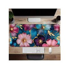 Boho Floral Desk Mat Extra-Large 35.4x15.7 Inch Non-Slip