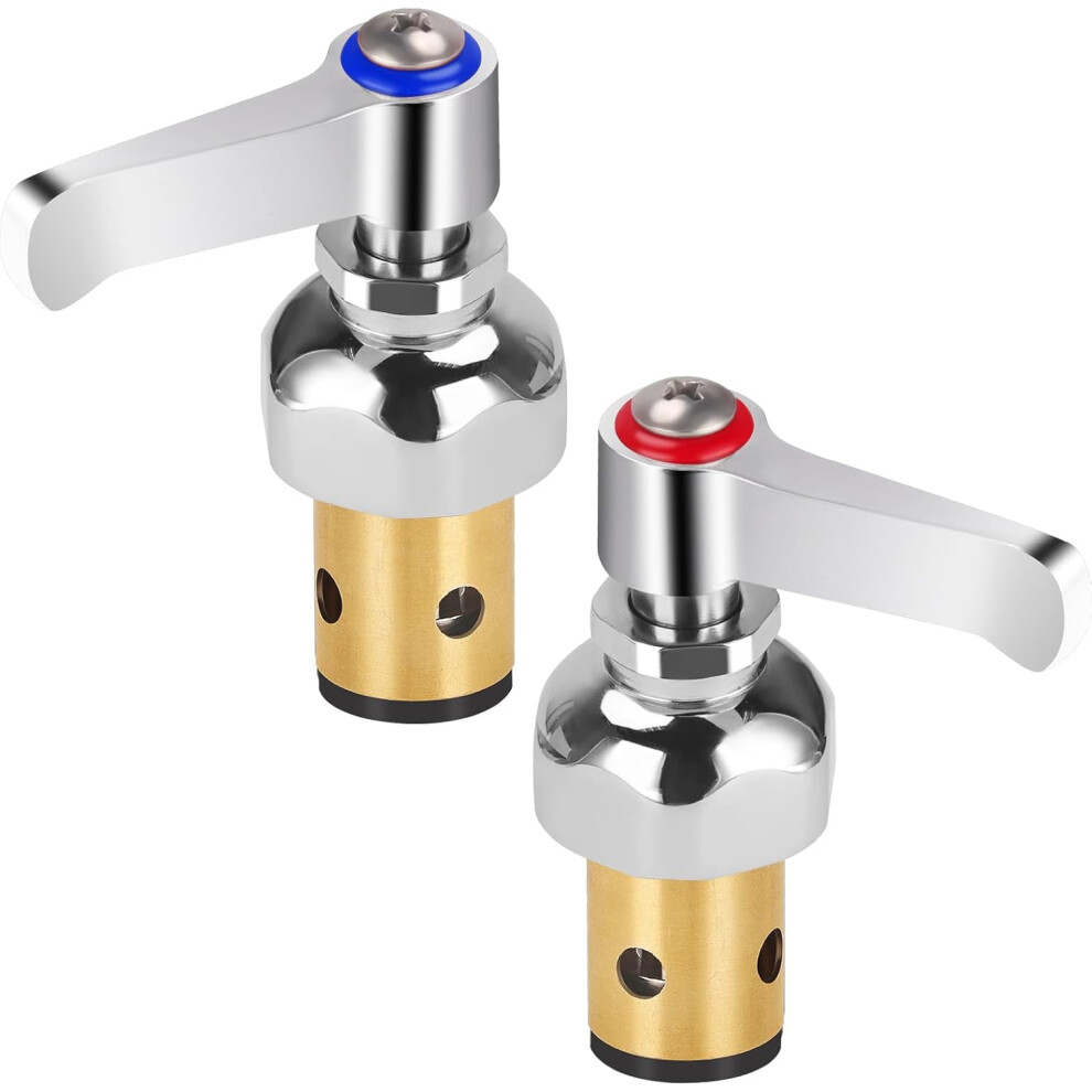 Hot & Cold Side Spindle Assembly For T&S Brass Faucet Handle Stem Assembly Fit For Eterna Valve Replace 002713-40 002714-40 (1 Pair Red & Blue) 9130661981095