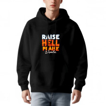 Férfi hosszú ujjú kapucnis pulóver elülső zsebbel 'RAISE HELL PLEASE Dale' színes, merész dizájn, laza szabás