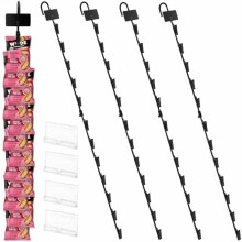 Hanging Merchandise Strips with Hooks – 32" Chip Display Rack, 12-Clip Potato Chip Bag Holder, 4 Pack Black, Label Headers Included