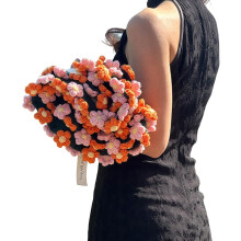 43" Daisies Bouquet Crochet Blanket – Soft, Lightweight, Romantic Throw for Bed/Sofa/Home Decor (Orange & Pink)