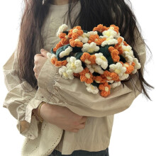 43" Daisies Bouquet Crochet Blanket, Soft Lightweight Knitted Throw for Bed/Sofa/Home Decor (Orange & White), Compatible with Cozy Living